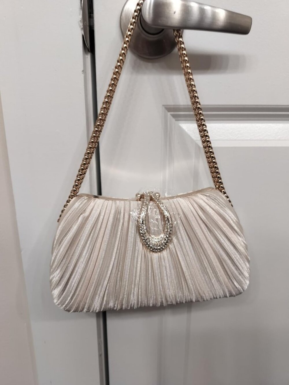 Neiman Marcus Champagne Gold Satin Elegant Prom Sparkling Evening Bag